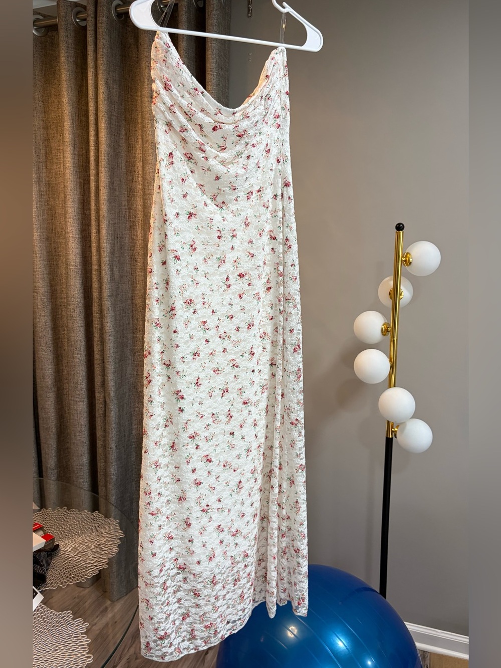 See You Monday Cream Maxi Dress with Pink Floral Print